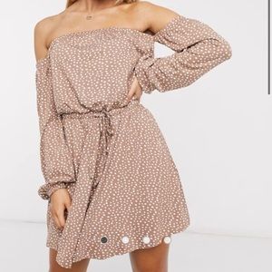 Tan with white polka dot ASOS dress